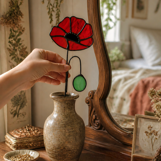 Vibrant Red Poppy Glass Flowers