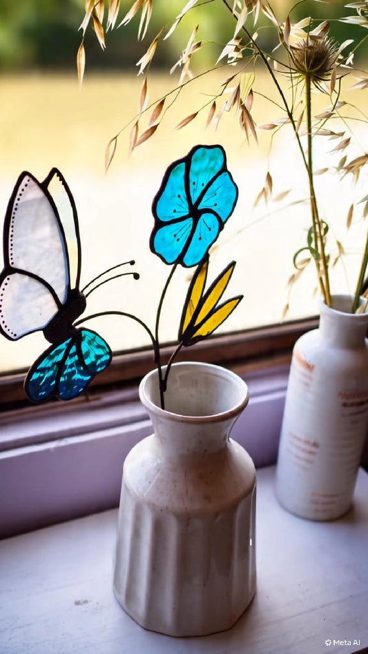 Wild Flowers Butterfly Stained Glass