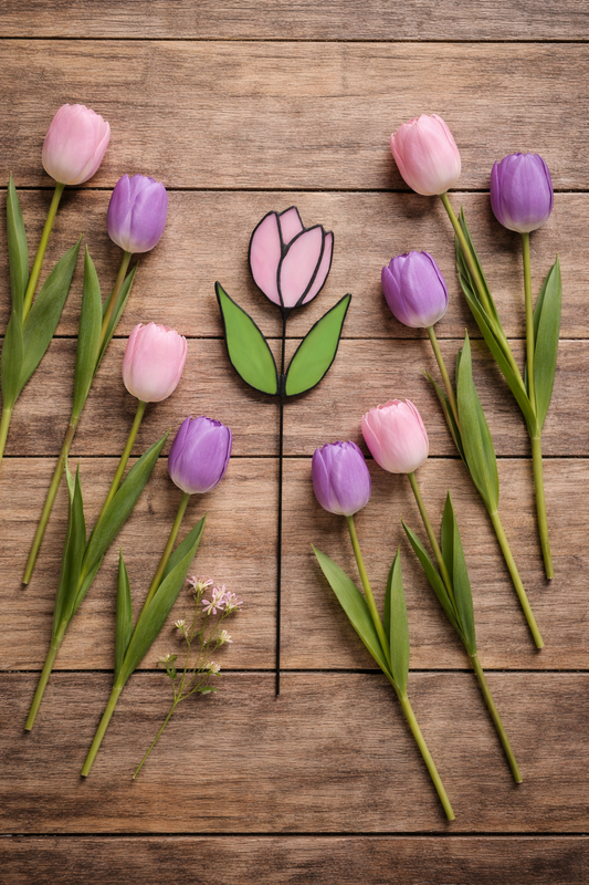 Pink Tulip Glass Flower Stem