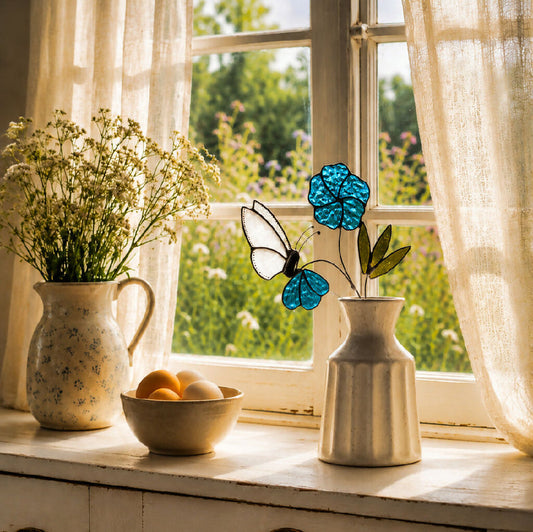 Wild Flowers Butterfly Stained Glass