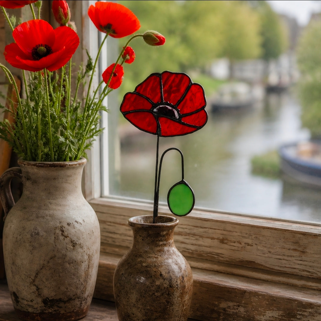 Vibrant Red Poppy Glass Flowers