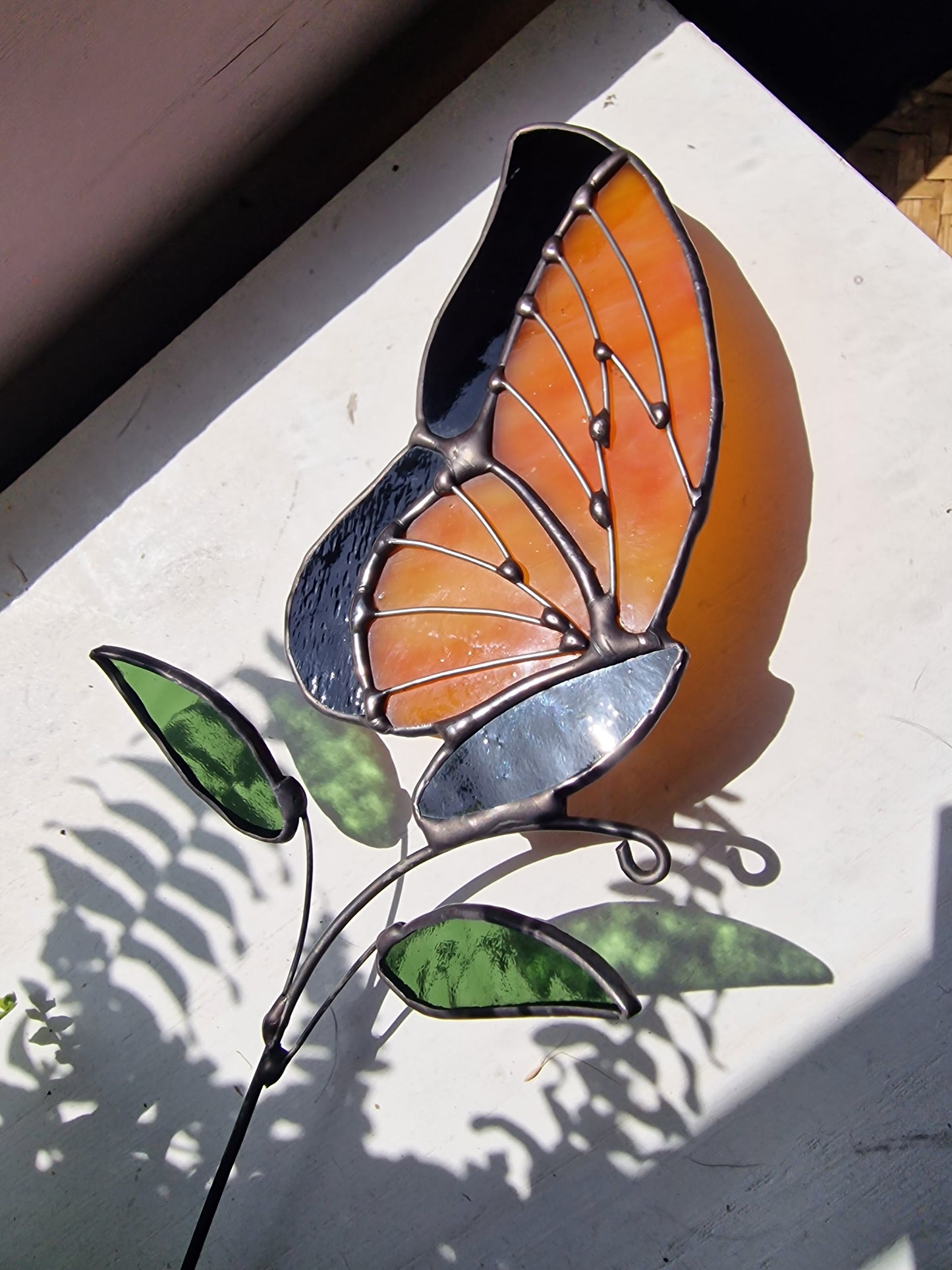 Monarch Butterfly Plant Stake- Stained Glass