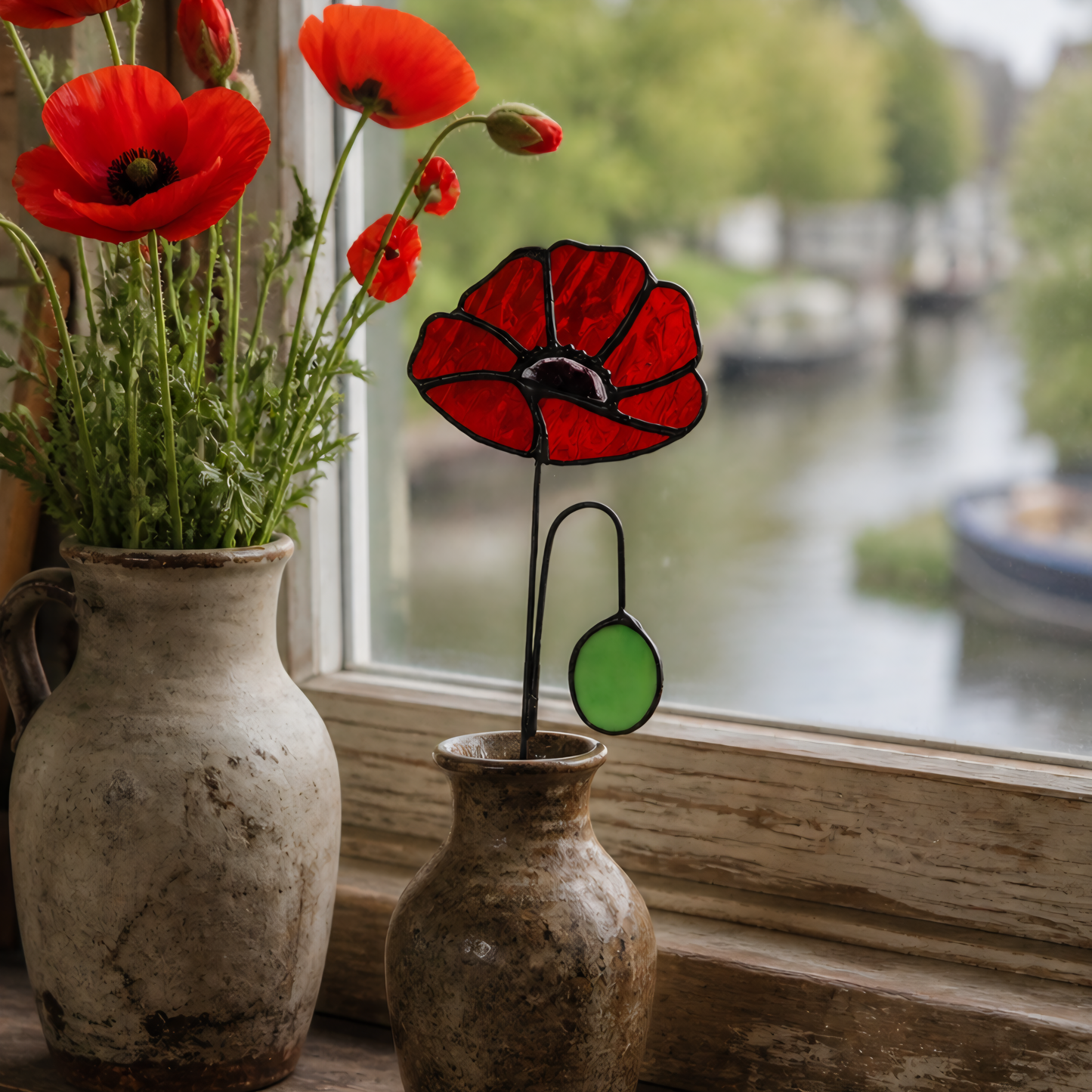 Vibrant Red Poppy Glass Flowers
