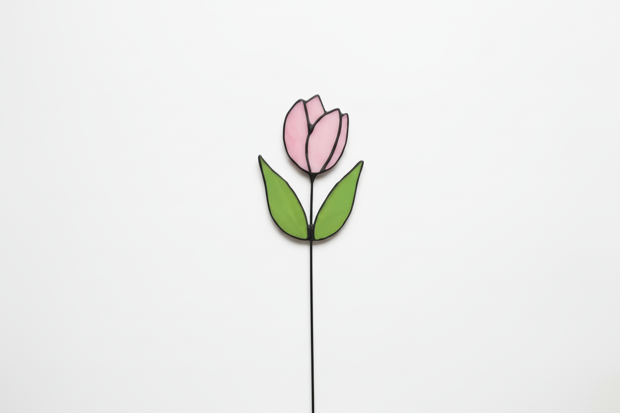 Pink Tulip Glass Flower Stem